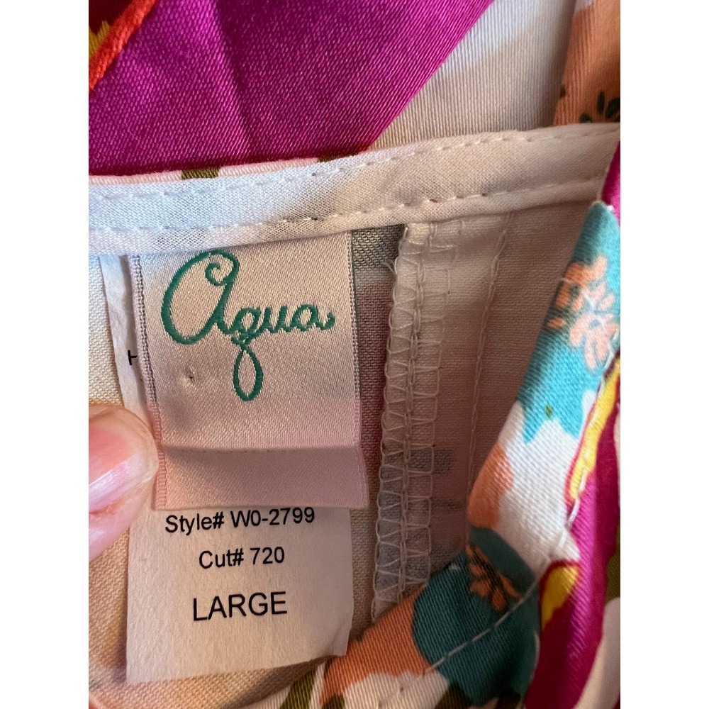 Aqua Strappy Bright Floral Sweetheart 100% Cotton Knee Length Dress Size L - Picture 7 of 9